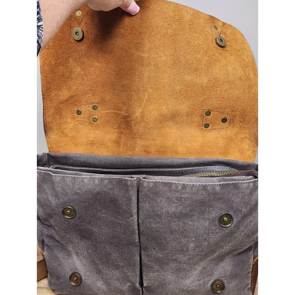 Wowbox Brown Gray Leather Detachable Strap Buckle Messenger Bag